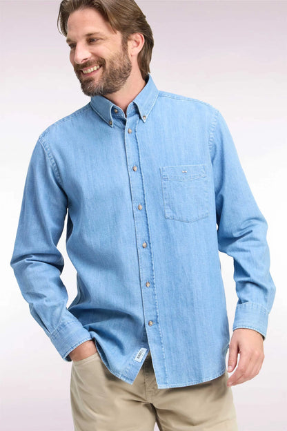 Eden Park  Men Straight Cut Sky Denim Shirt SKU: H26CHECL0078_BLC6 Image 03