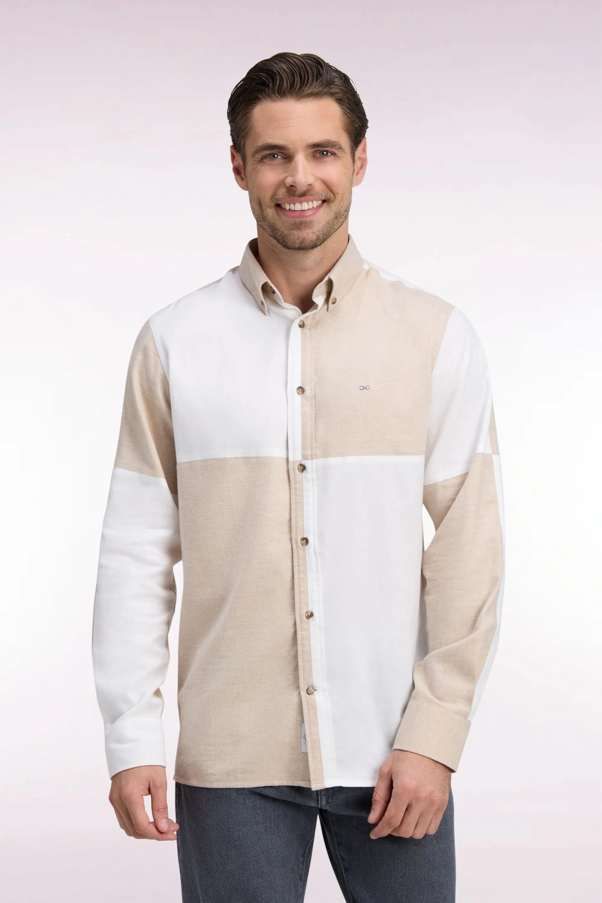 Eden Park 0 Men Beige and Ecru Cotton Shirt with a Straight Cut SKU: H26CHECL0090_ECC Image 01