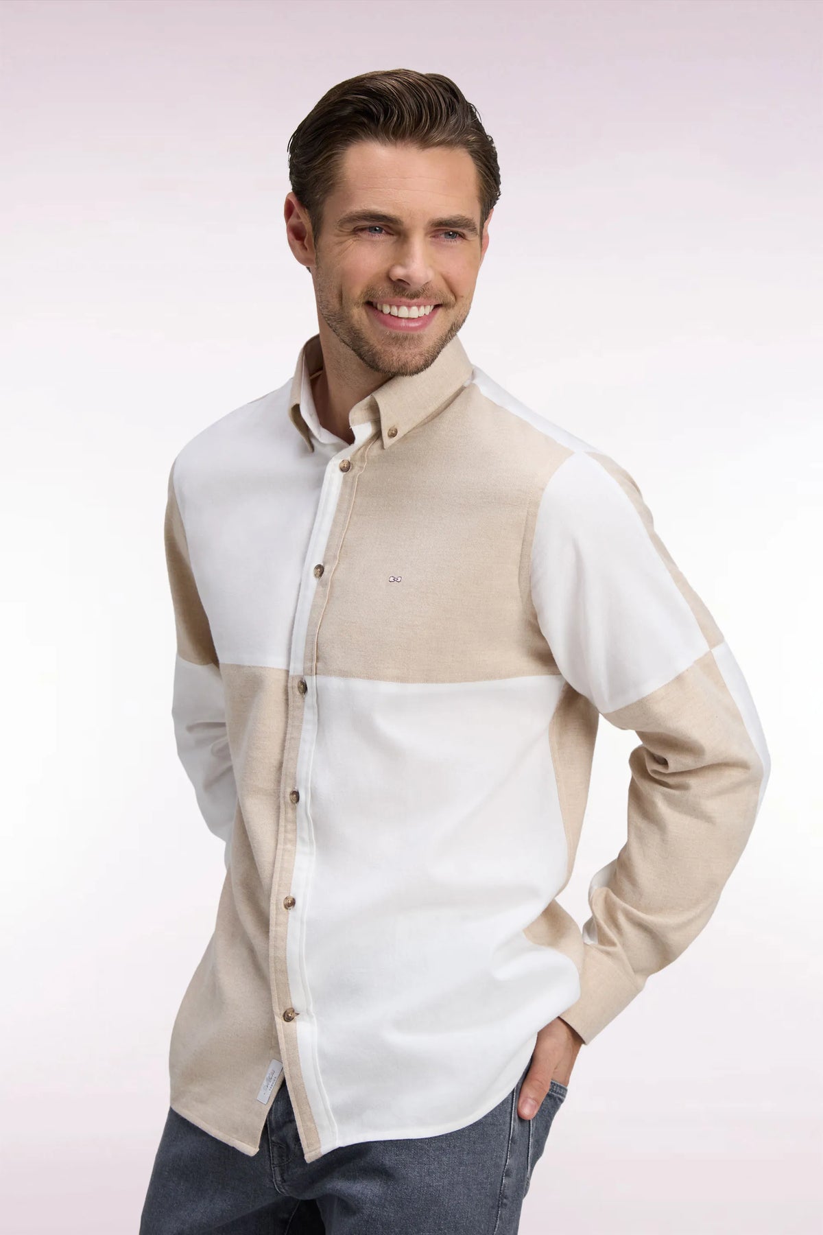 Eden Park 0 Men Beige and Ecru Cotton Shirt with a Straight Cut SKU: H26CHECL0090_ECC Image 03