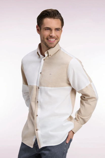 Eden Park 0 Men Beige and Ecru Cotton Shirt with a Straight Cut SKU: H26CHECL0090_ECC Image 03