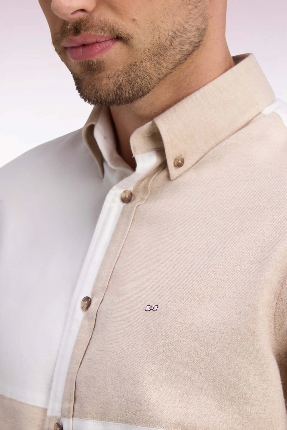 Eden Park 0 Men Beige and Ecru Cotton Shirt with a Straight Cut SKU: H26CHECL0090_ECC Image 06