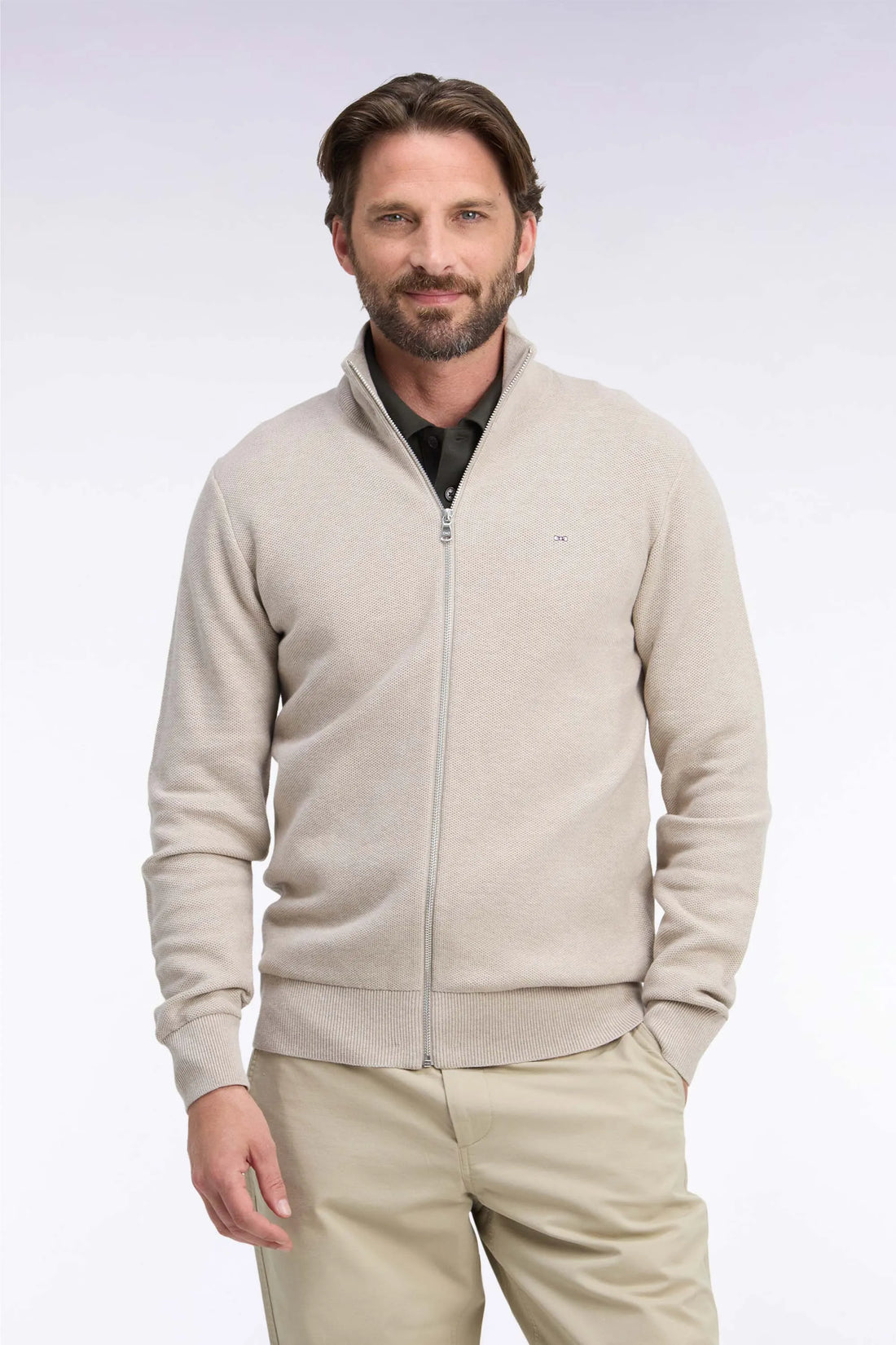 Eden Park 0 Men Zipped Beige Cotton Cardigan Straight Cut SKU: H26MAICA0002_BEM30 Image 01