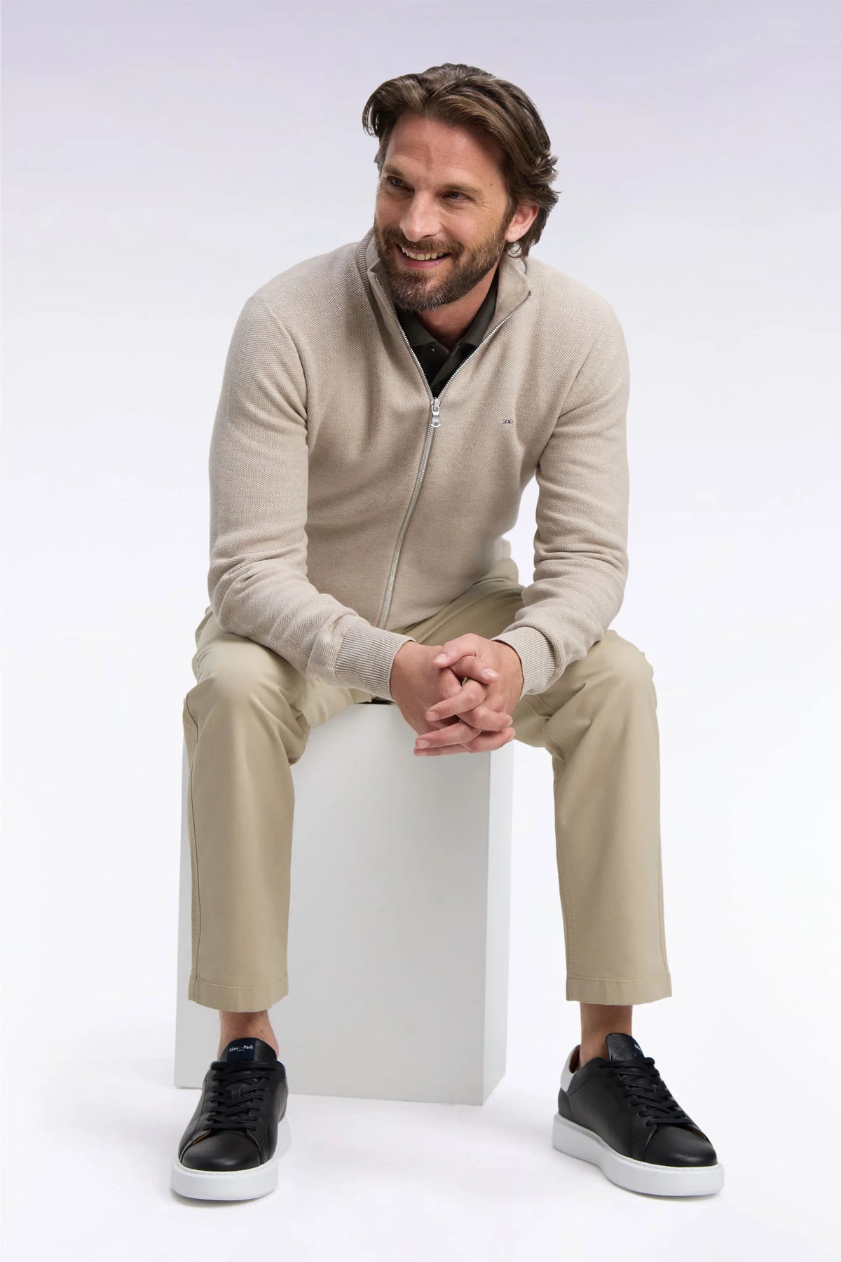 Eden Park 0 Men Zipped Beige Cotton Cardigan Straight Cut SKU: H26MAICA0002_BEM30 Image 03