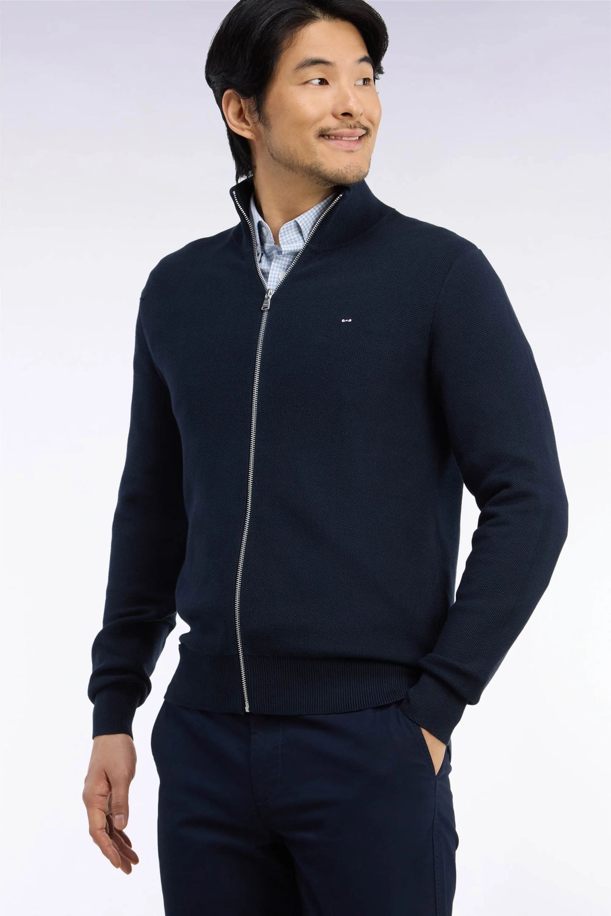Eden Park 0 Men Zipped Navy Cotton Cardigan Straight Cut SKU: H26MAICA0002_BLF Image 03