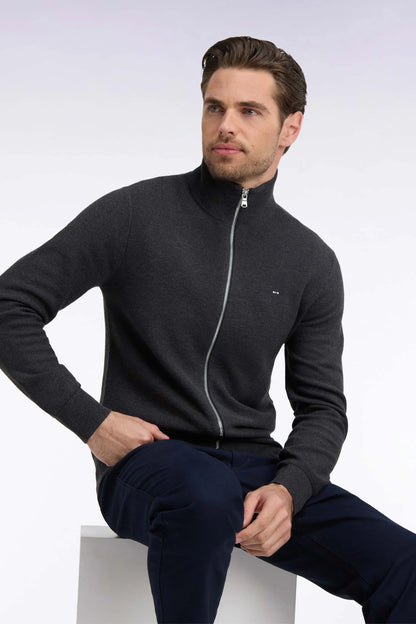 Eden Park 0 Men Zipped Cardigan in Anthracite Grey Cotton Straight Cut SKU: H26MAICA0002_GRF7 Image 03
