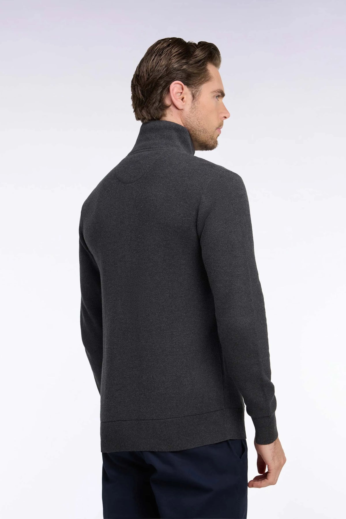 Eden Park 0 Men Zipped Cardigan in Anthracite Grey Cotton Straight Cut SKU: H26MAICA0002_GRF7 Image 04