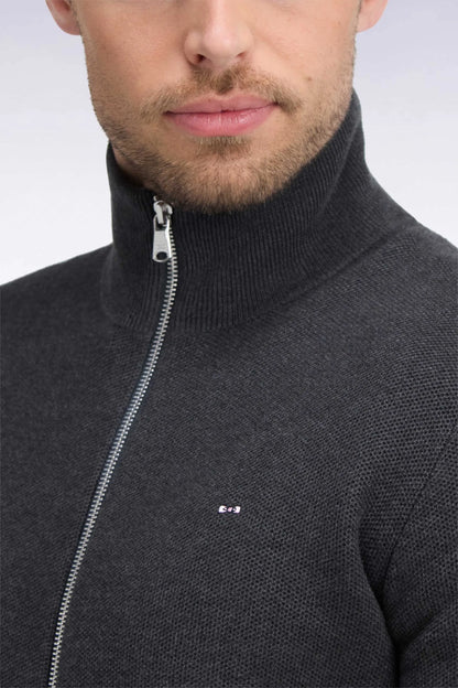 Eden Park 0 Men Zipped Cardigan in Anthracite Grey Cotton Straight Cut SKU: H26MAICA0002_GRF7 Image 06