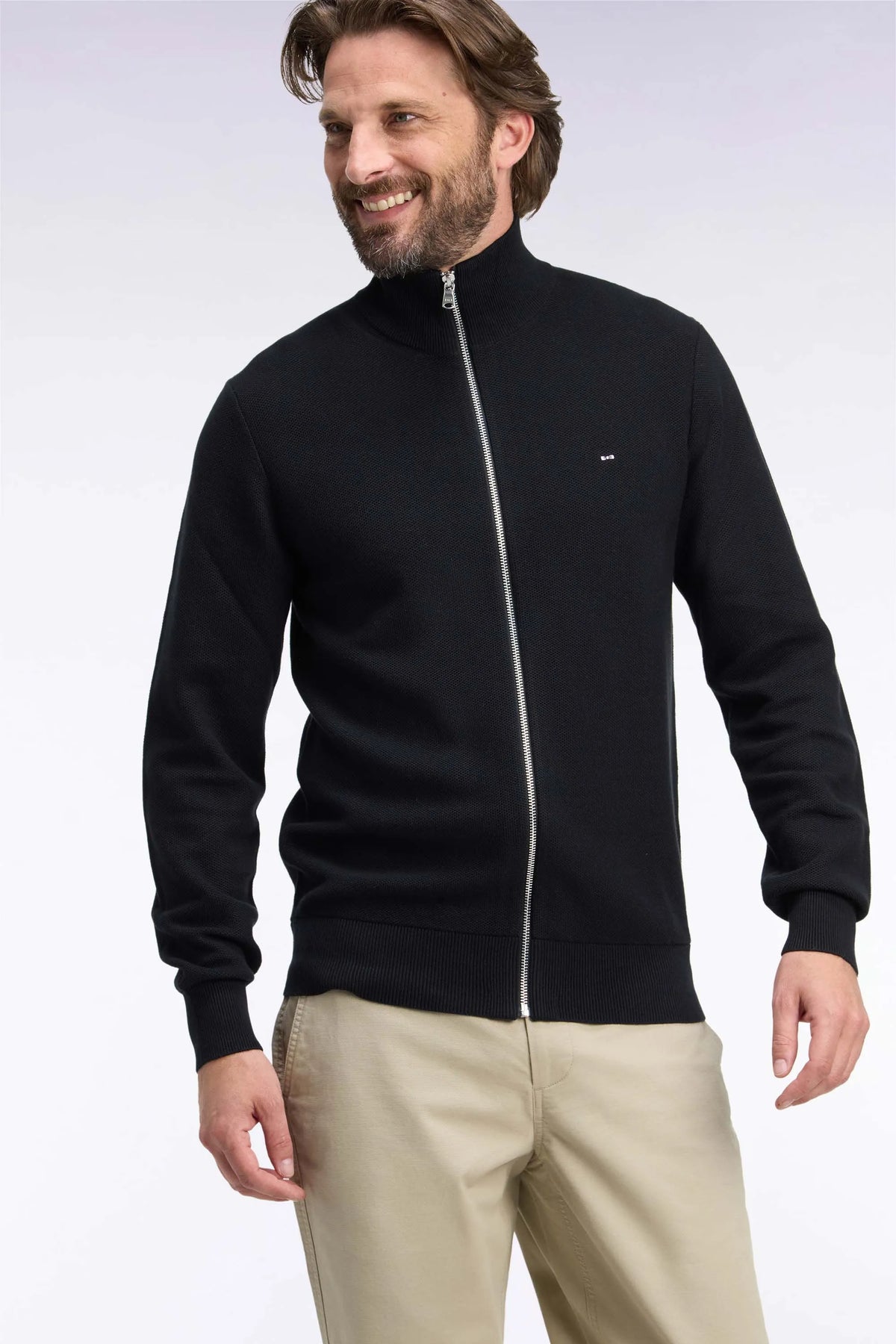 Eden Park 0 Men Straight Cut Black Cotton Zip-Up Cardigan SKU: H26MAICA0002_NO Image 03