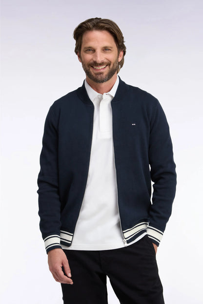 Eden Park 0 Men Zipped Teddy Cardigan in Navy Navy Cotton Milano Straight Cut SKU: H26MAICA0015_BLF Image 01