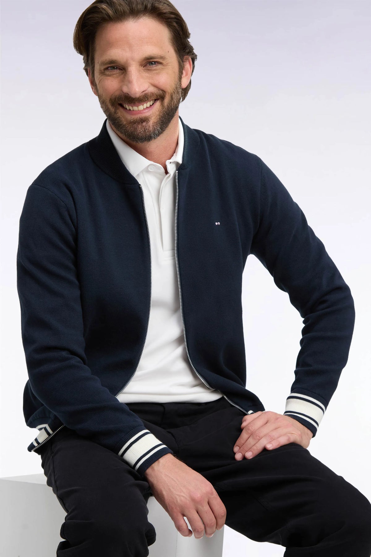Eden Park 0 Men Zipped Teddy Cardigan in Navy Navy Cotton Milano Straight Cut SKU: H26MAICA0015_BLF Image 03