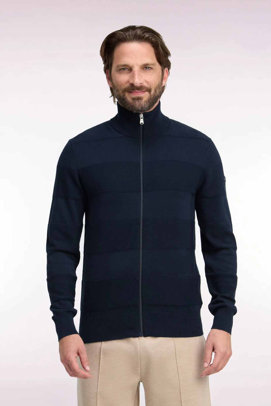 Eden Park 0 Men Straight Cut Navy Cotton and Viscose Golf Cardigan SKU: H26MAICA0018_BLF Image 01