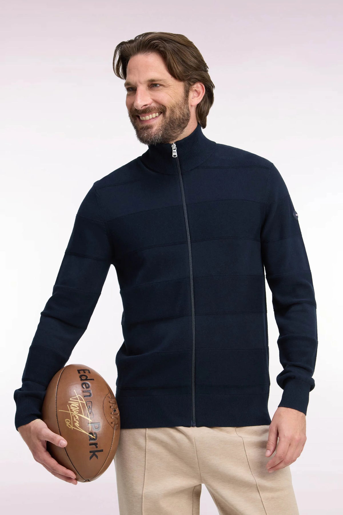 Eden Park 0 Men Straight Cut Navy Cotton and Viscose Golf Cardigan SKU: H26MAICA0018_BLF Image 03