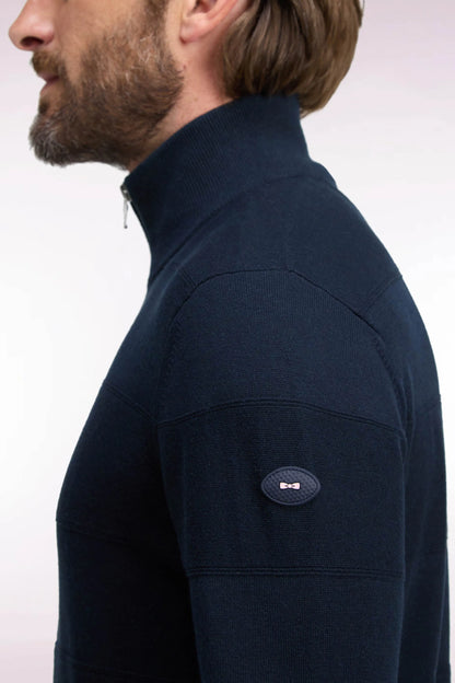 Eden Park 0 Men Straight Cut Navy Cotton and Viscose Golf Cardigan SKU: H26MAICA0018_BLF Image 06