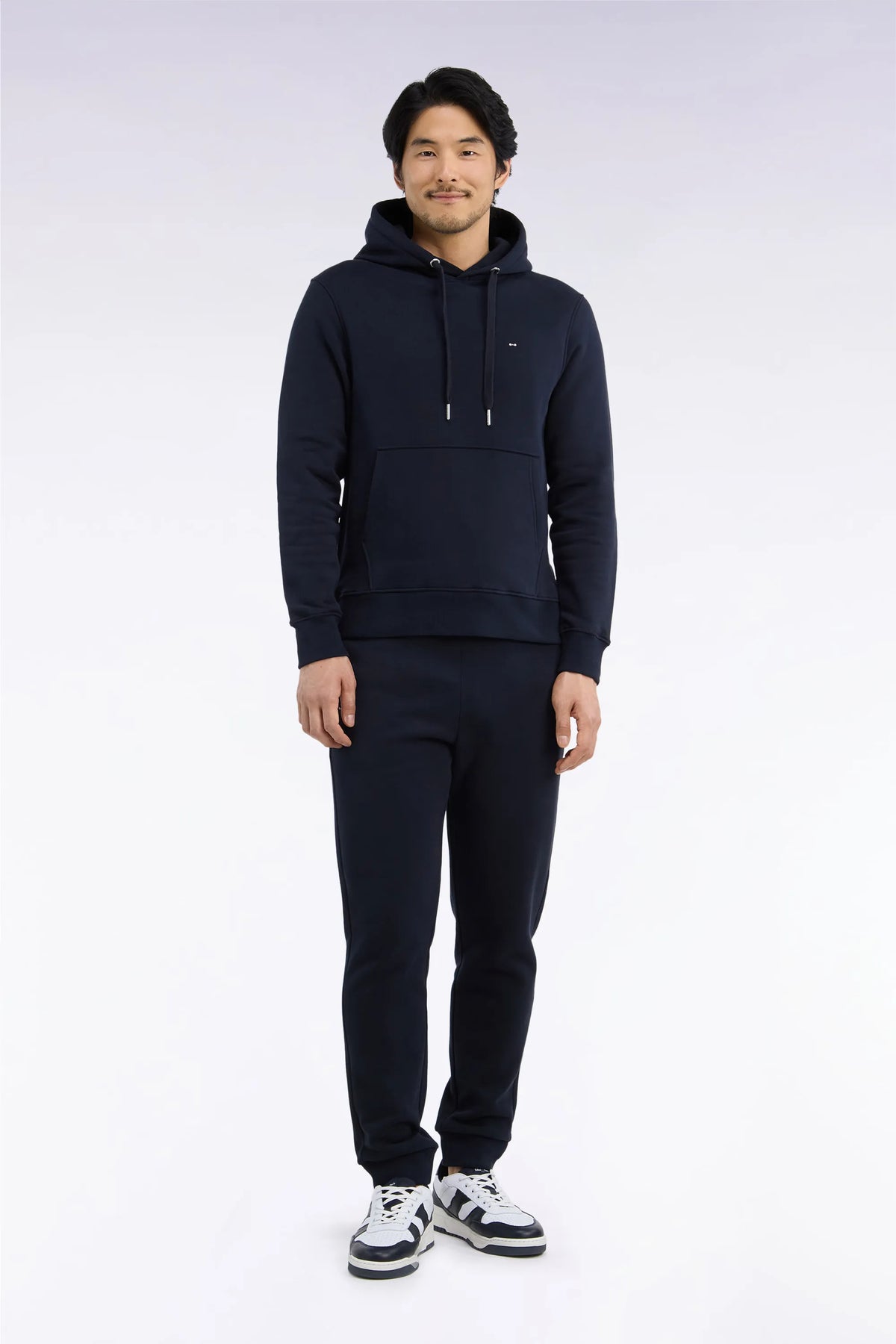 Eden Park  Men Plain Navy Cotton Fleece Joggers with a Straight Cut SKU: H26MAIJO0001_BLF Image 01