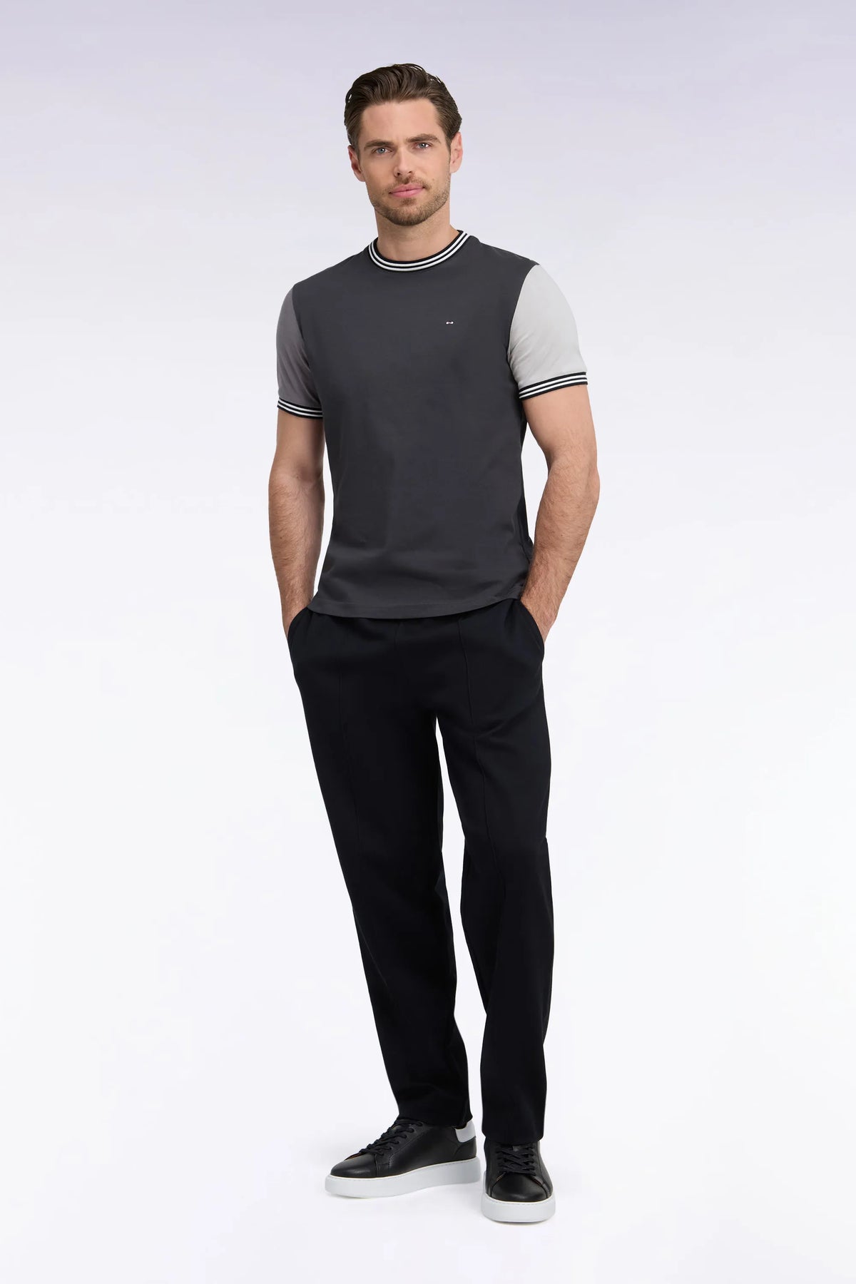 Eden Park  Men Straight-Cut Black Stretch Cotton Interlock Joggers SKU: H26MAIJO0005_NO Image 01