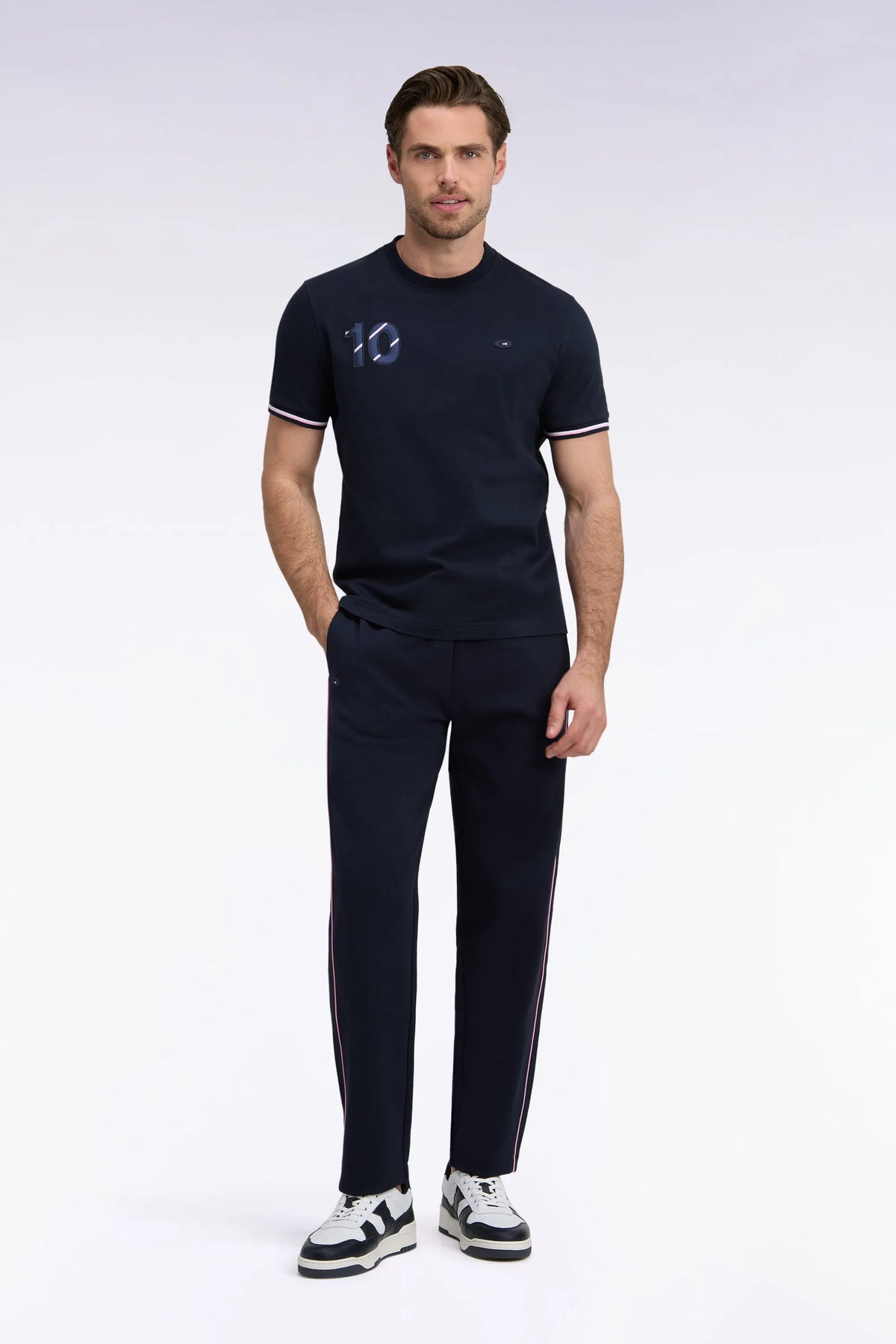 Eden Park  Men Navy Interlock Fleece Joggers with Pink Piping XV From France SKU: H26MAIJO0009_BLF Image 01