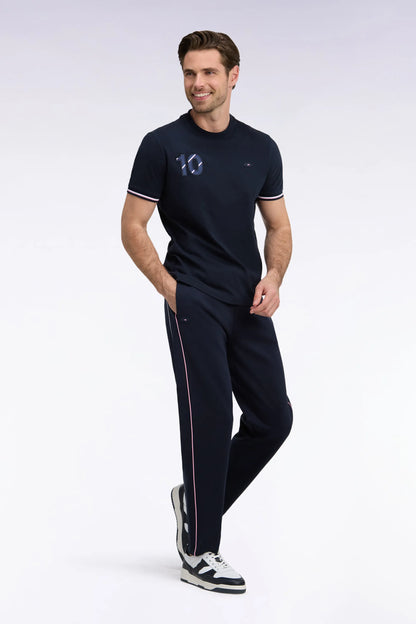 Eden Park  Men Navy Interlock Fleece Joggers with Pink Piping XV From France SKU: H26MAIJO0009_BLF Image 03