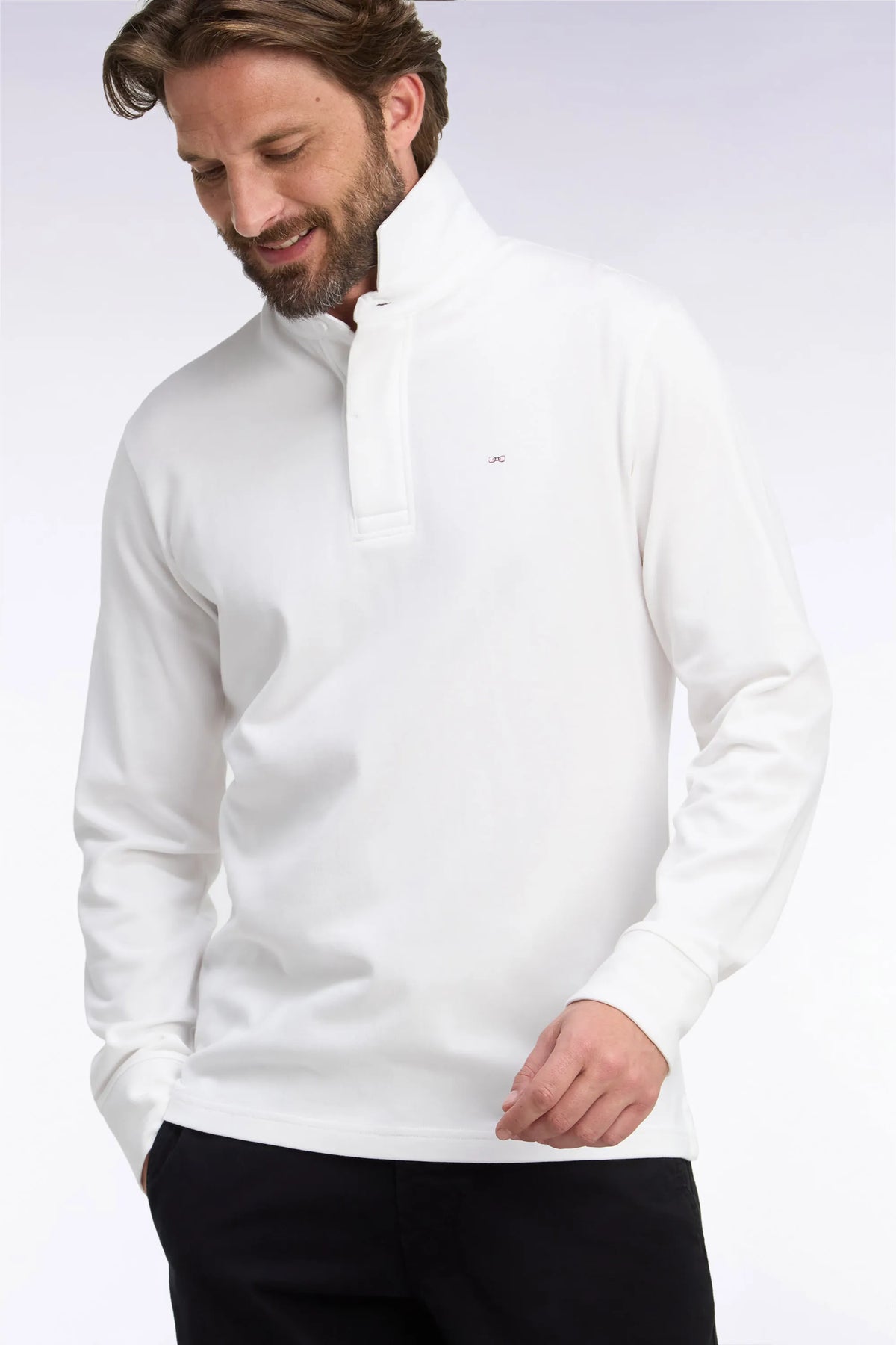 Eden Park 0 Men Long Sleeve Jersey in White Pima Cotton Straight Cut SKU: H26MAIML0002_BC Image 03