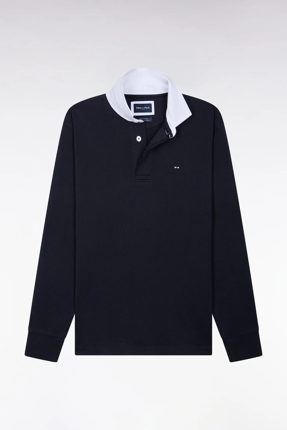 Eden Park 0 Men Straight-Cut Navy Pima Cotton Long-Sleeved Jersey with White Collar SKU: H26MAIML0002_BLF Image 02