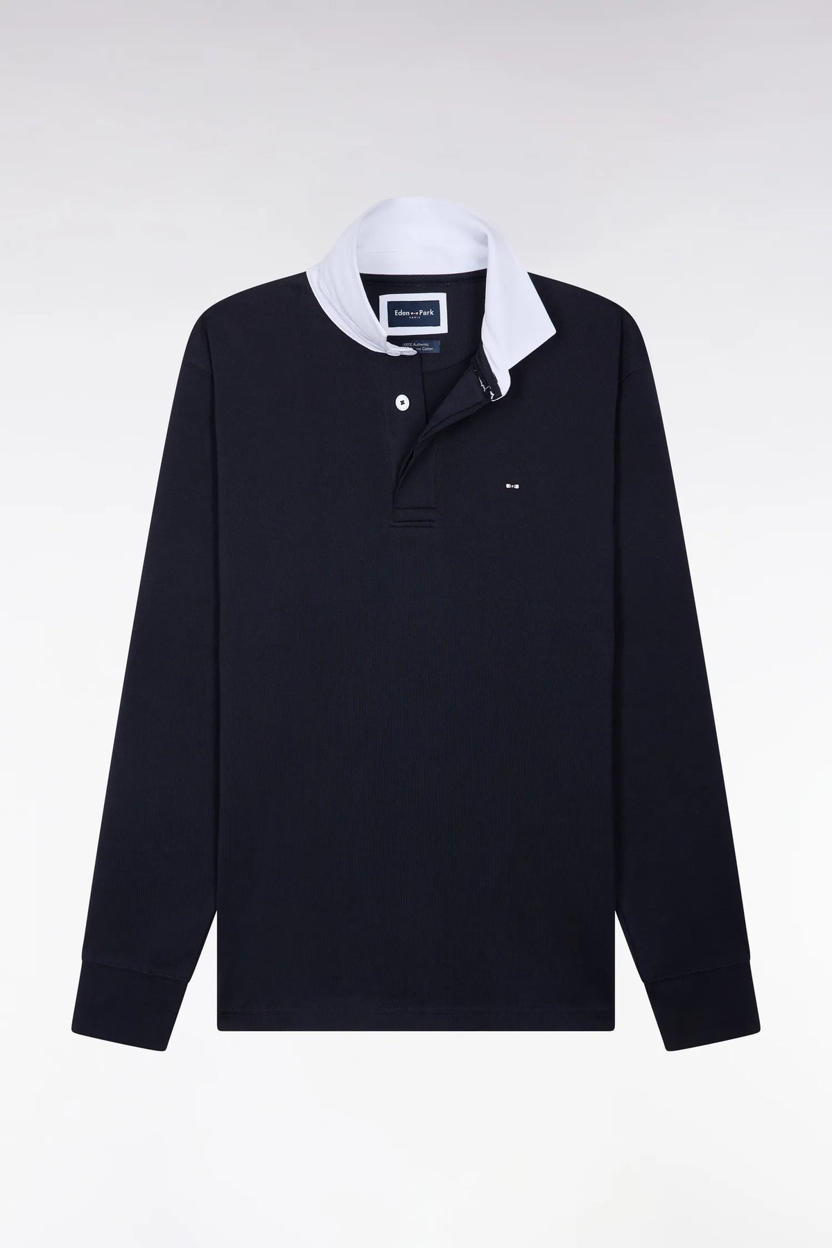 Eden Park 0 Men Straight-Cut Navy Pima Cotton Long-Sleeved Jersey with White Collar SKU: H26MAIML0002_BLF Image 02