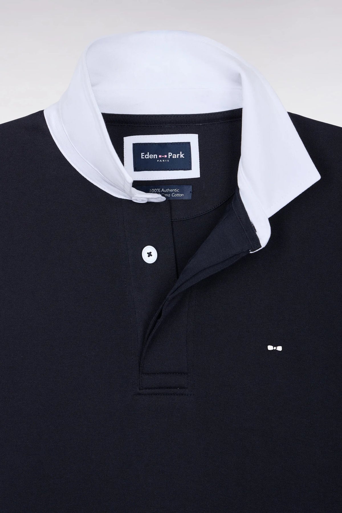 Eden Park 0 Men Straight-Cut Navy Pima Cotton Long-Sleeved Jersey with White Collar SKU: H26MAIML0002_BLF Image 05