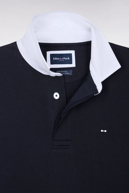 Eden Park 0 Men Straight-Cut Navy Pima Cotton Long-Sleeved Jersey with White Collar SKU: H26MAIML0002_BLF Image 05