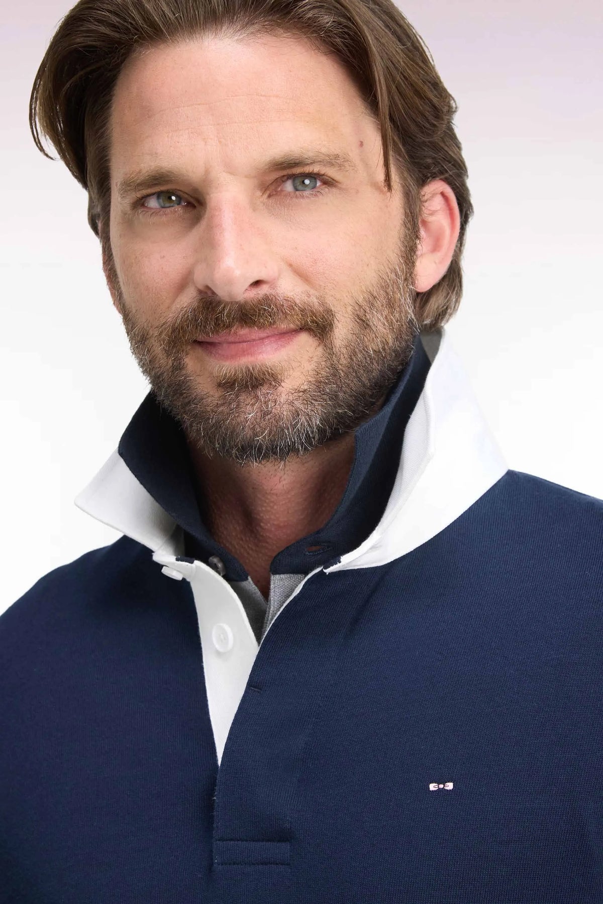 Eden Park  Men Navy Long-Sleeved Jersey with Contrasting White Details SKU: H26MAIML0020_BLF Image 06