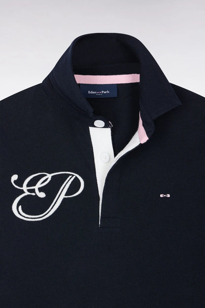 Eden Park 0 Boys Straight-Cut Embroidered Navy Cotton Long-Sleeved Jersey SKU: H26MAIML0028_BLF Image 02