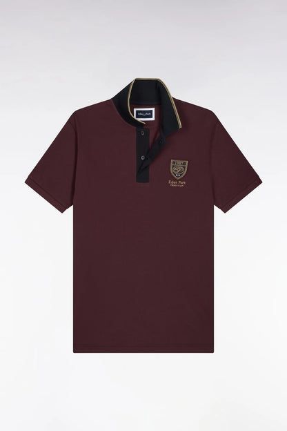 Eden Park  Men Short-Sleeved Polo Shirt in Burgundy Cotton PiquŽ with Straight-Cut Patch SKU: H26MAIPC0037_BXF3 Image 01