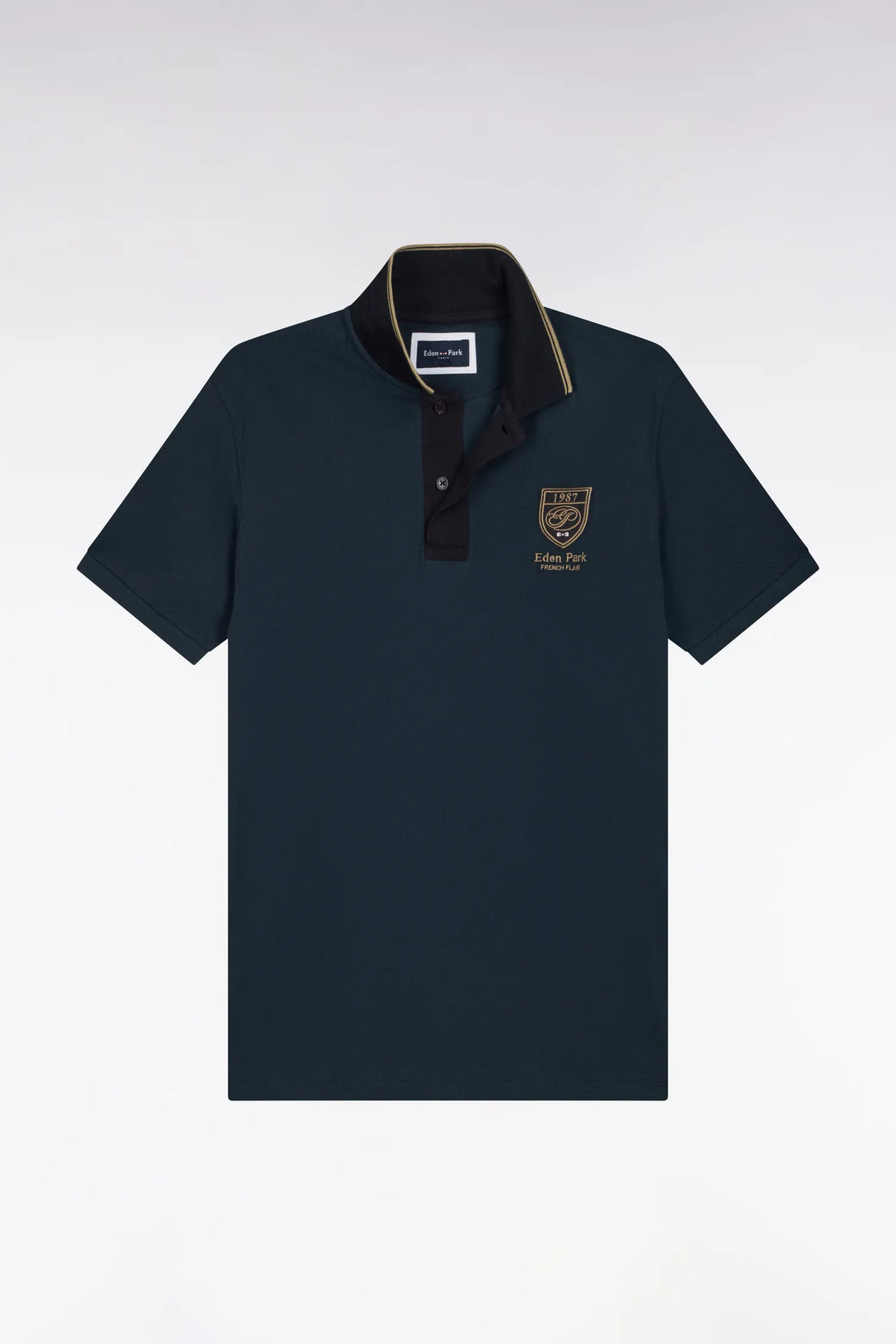 Eden Park  Men Short-Sleeved Polo Shirt in Blue Grey Cotton PiquŽ with Straight-Cut Patch SKU: H26MAIPC0037_GRF13 Image 02