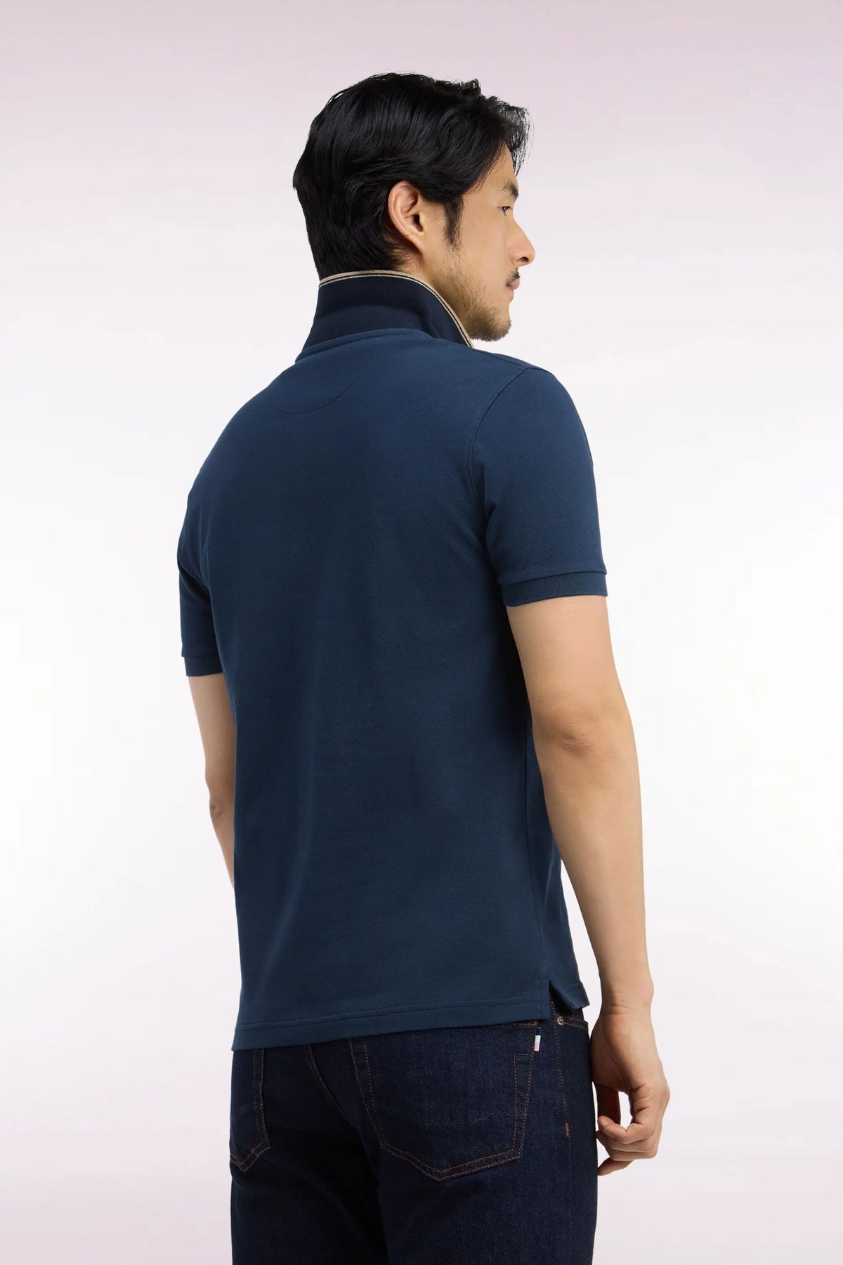 Eden Park  Men Short-Sleeved Polo Shirt in Blue Grey Cotton PiquŽ with Straight-Cut Patch SKU: H26MAIPC0037_GRF13 Image 04