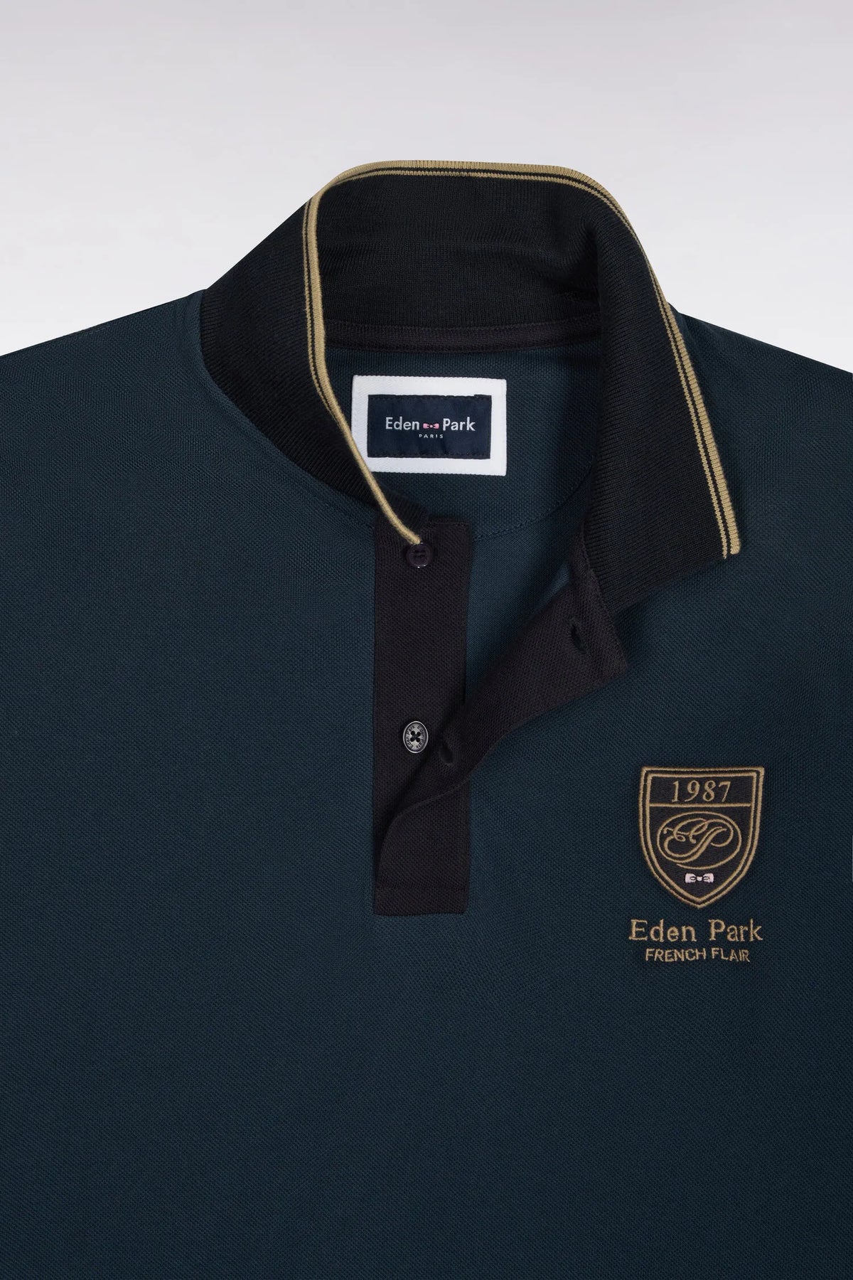 Eden Park  Men Short-Sleeved Polo Shirt in Blue Grey Cotton PiquŽ with Straight-Cut Patch SKU: H26MAIPC0037_GRF13 Image 05