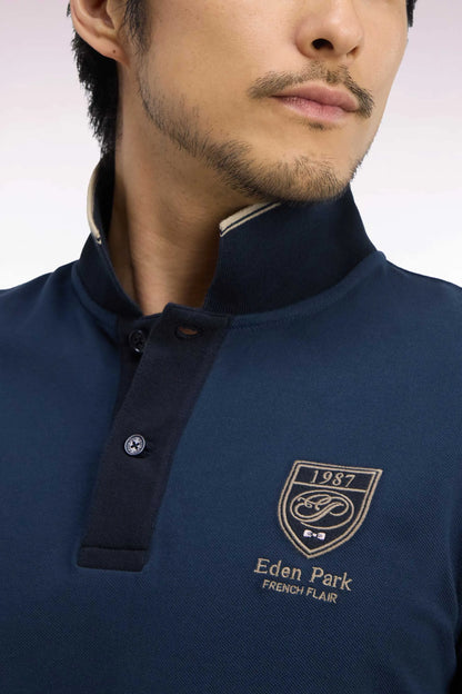 Eden Park  Men Short-Sleeved Polo Shirt in Blue Grey Cotton PiquŽ with Straight-Cut Patch SKU: H26MAIPC0037_GRF13 Image 06