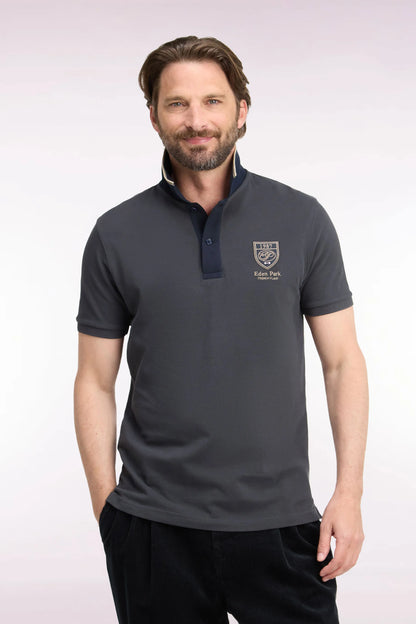 Eden Park  Men Short-Sleeved Polo Shirt in Dark Grey Cotton with Straight-Cut Patch SKU: H26MAIPC0037_GRF1 Image 01