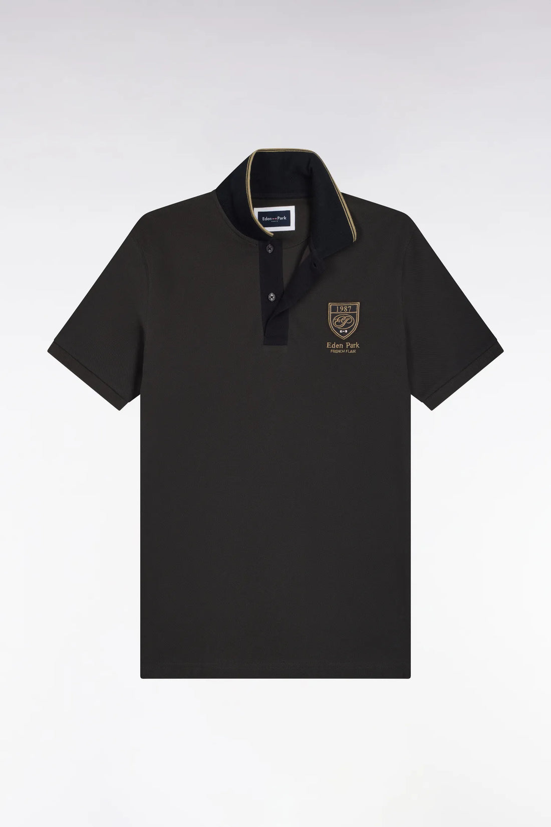 Eden Park  Men Short-Sleeved Polo Shirt in Dark Grey Cotton with Straight-Cut Patch SKU: H26MAIPC0037_GRF1 Image 02
