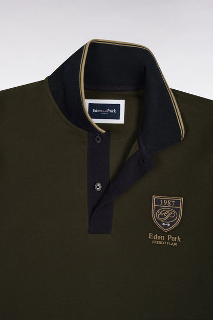 Eden Park  Men Short-Sleeved Polo Shirt in Green Cotton with Straight-Cut Patch SKU: H26MAIPC0037_KAF9 Image 05