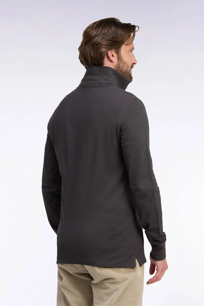 Eden Park  Men Slim-Fit Brown Stretch Cotton Long-Sleeved Polo Shirt SKU: H26MAIPL0005_MAF1 Image 04