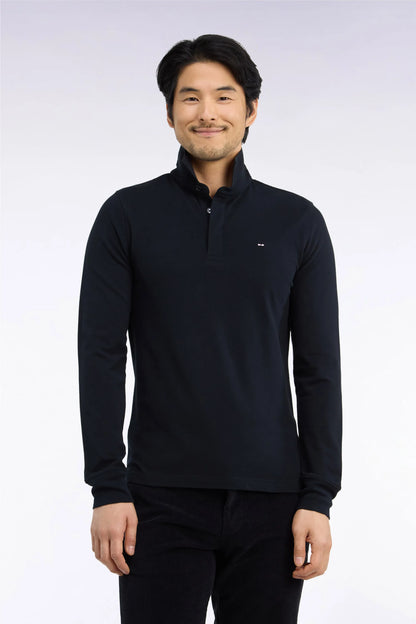 Eden Park  Men Long-Sleeved Polo Shirt in Black Stretch Cotton with Slim Fit SKU: H26MAIPL0005_NO Image 01