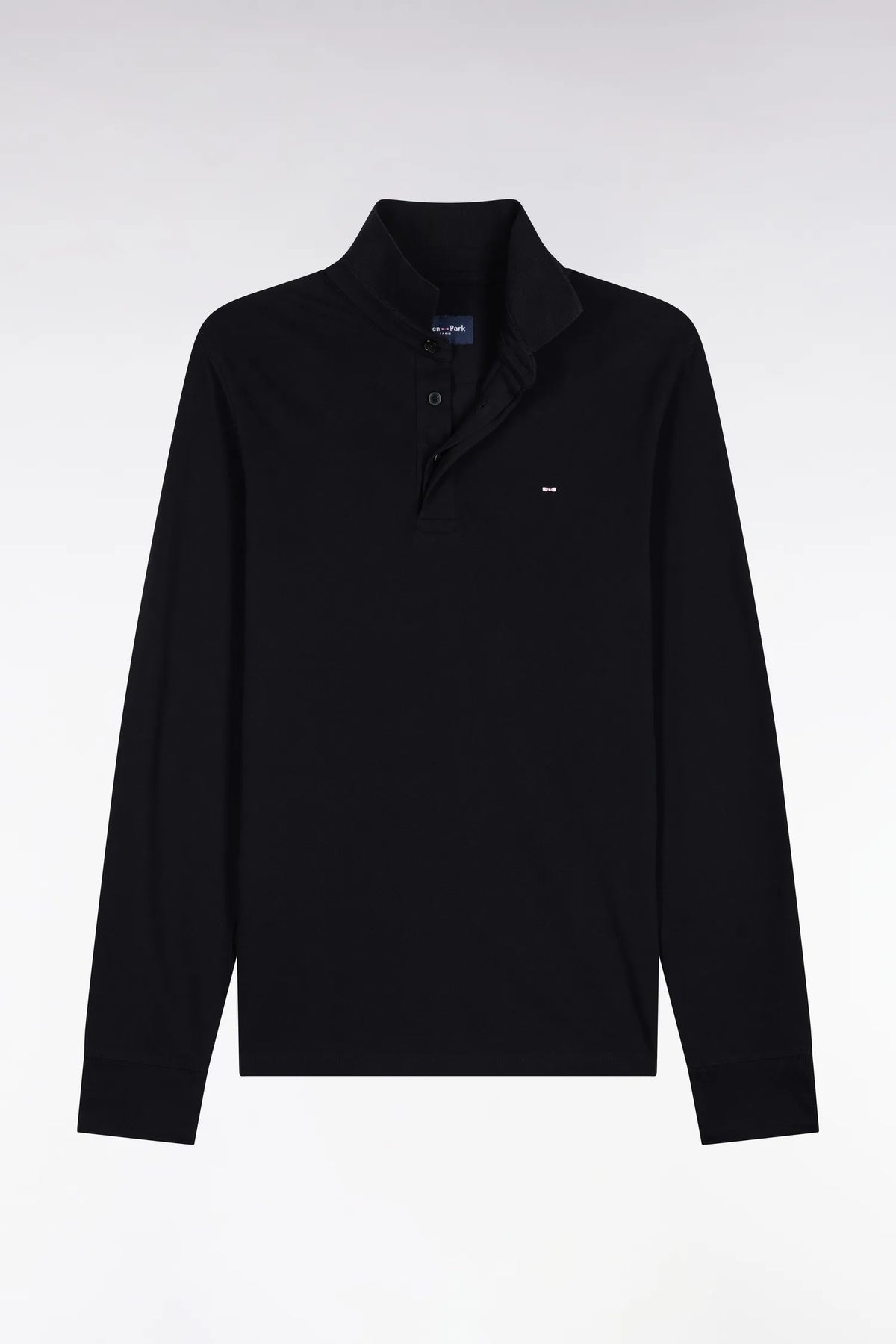 Eden Park  Men Long-Sleeved Polo Shirt in Black Stretch Cotton with Slim Fit SKU: H26MAIPL0005_NO Image 02