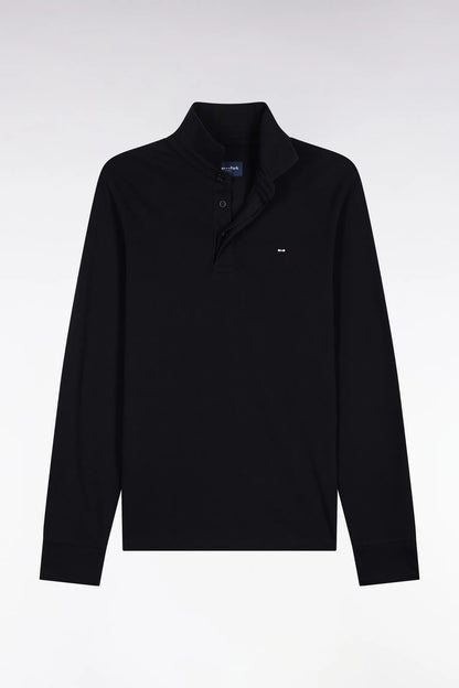 Eden Park  Men Long-Sleeved Polo Shirt in Black Stretch Cotton with Slim Fit SKU: H26MAIPL0005_NO Image 02