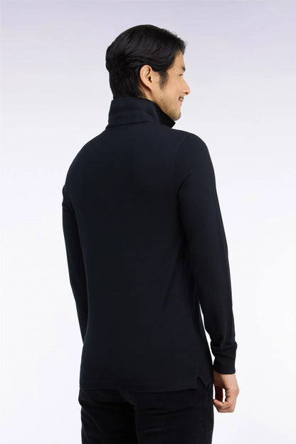 Eden Park  Men Long-Sleeved Polo Shirt in Black Stretch Cotton with Slim Fit SKU: H26MAIPL0005_NO Image 04