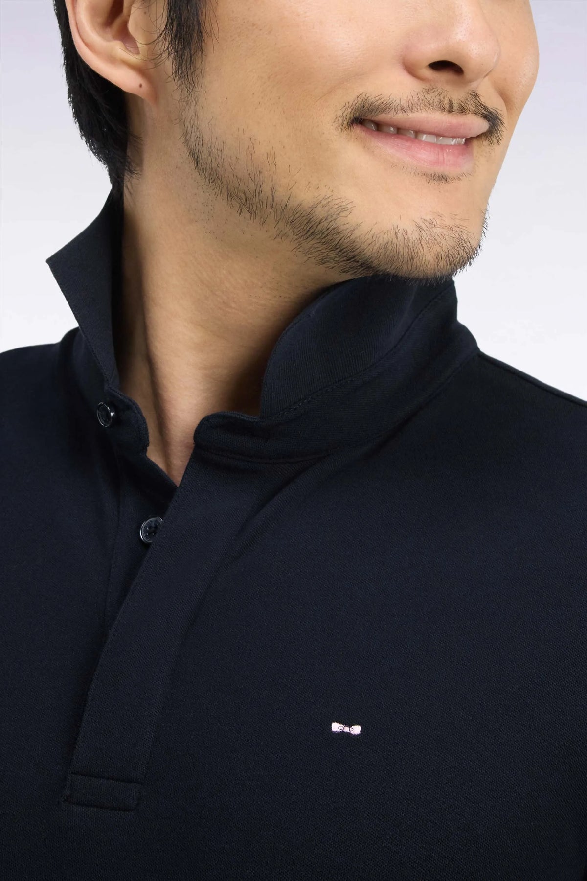 Eden Park  Men Long-Sleeved Polo Shirt in Black Stretch Cotton with Slim Fit SKU: H26MAIPL0005_NO Image 06