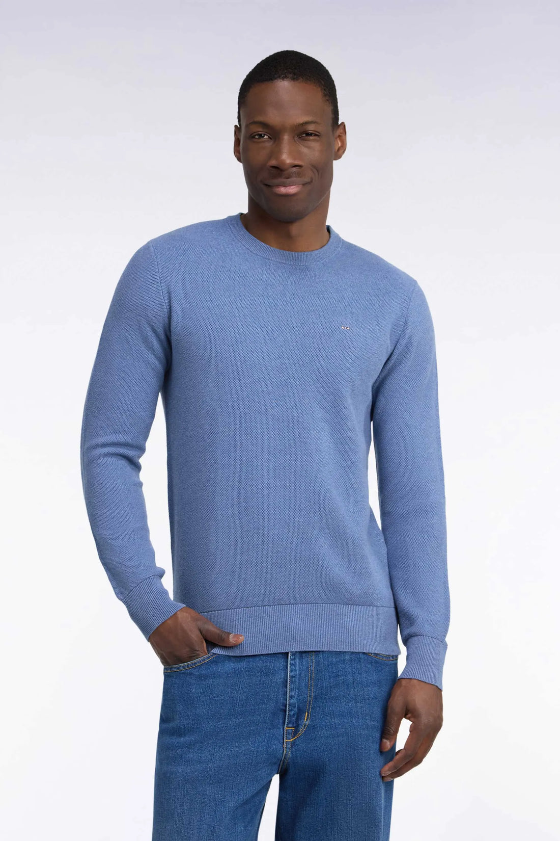 Eden Park 0 Men Grey Blue Cotton Round-Neck Sweater with a Straight Cut SKU: H26MAIPU0005_BLC8 Image 01