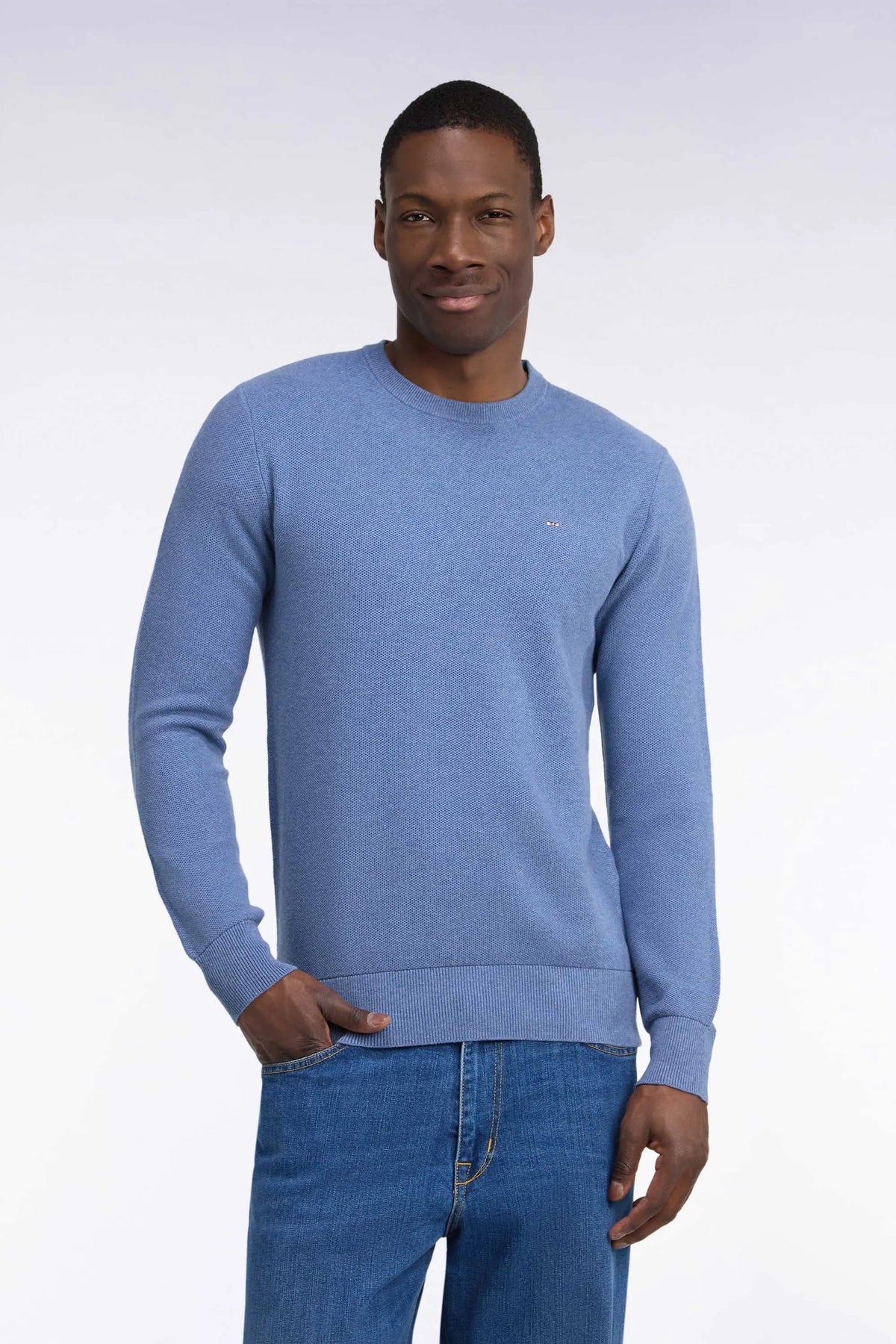 Eden Park 0 Men Grey Blue Cotton Round-Neck Sweater with a Straight Cut SKU: H26MAIPU0005_BLC8 Image 01
