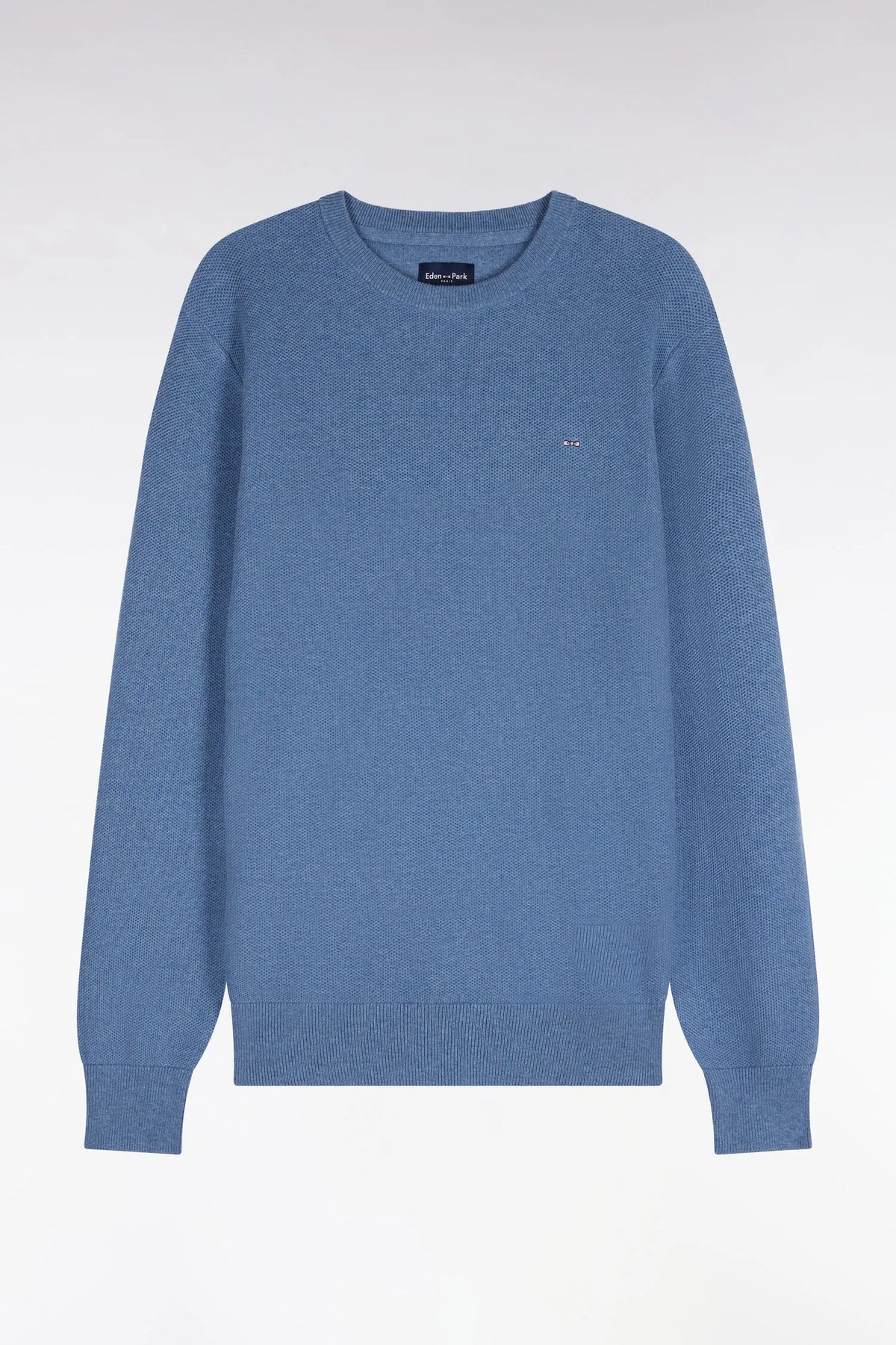 Eden Park 0 Men Grey Blue Cotton Round-Neck Sweater with a Straight Cut SKU: H26MAIPU0005_BLC8 Image 02