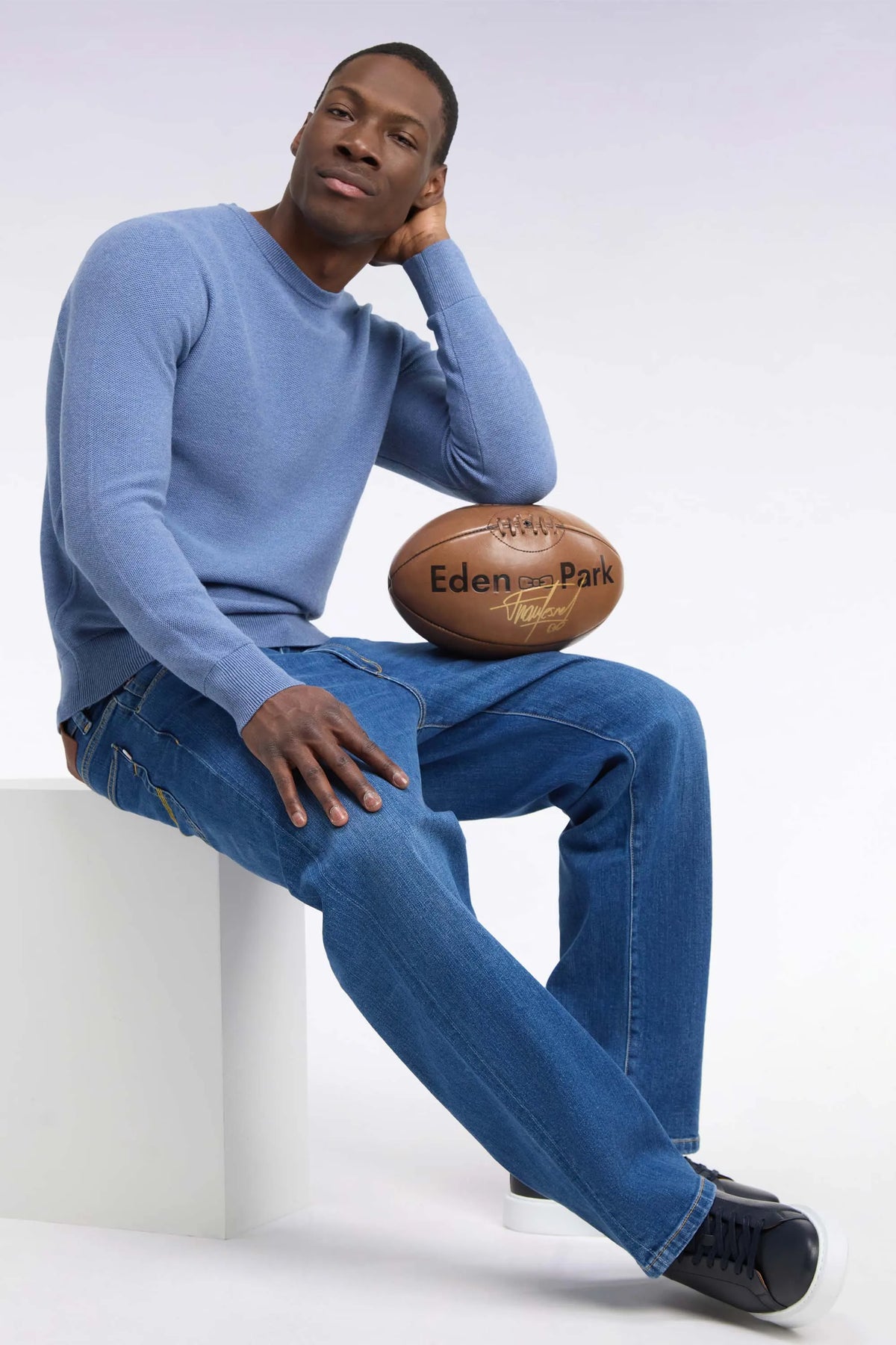 Eden Park 0 Men Grey Blue Cotton Round-Neck Sweater with a Straight Cut SKU: H26MAIPU0005_BLC8 Image 03