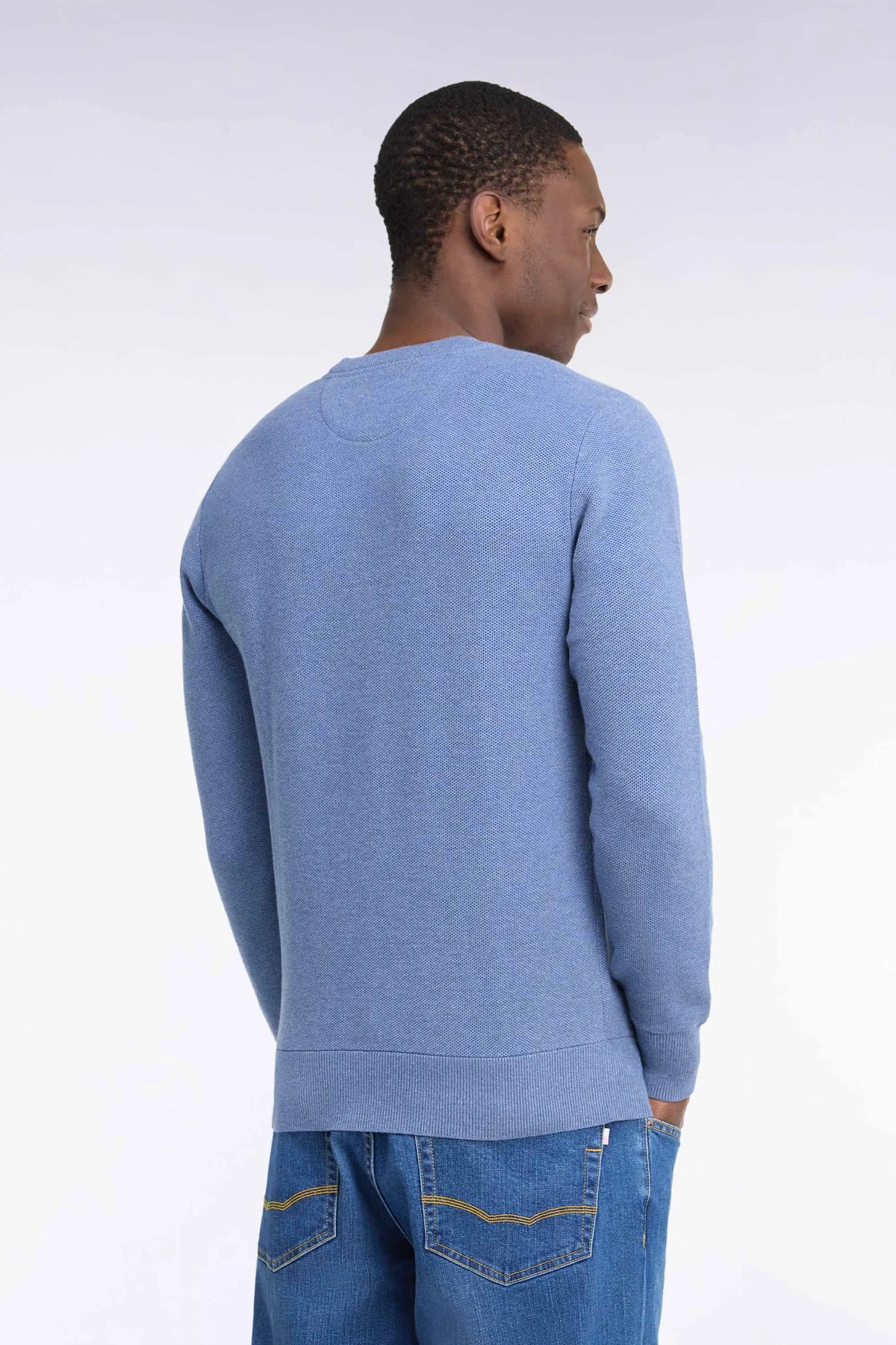 Eden Park 0 Men Grey Blue Cotton Round-Neck Sweater with a Straight Cut SKU: H26MAIPU0005_BLC8 Image 04