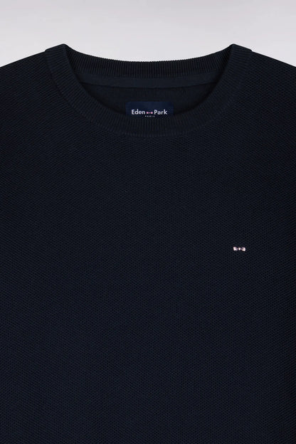 Eden Park 0 Men Round-Neck Sweater in Navy Cotton with a Straight Cut SKU: H26MAIPU0005_BLF Image 05