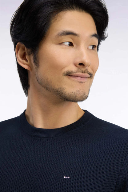 Eden Park 0 Men Round-Neck Sweater in Navy Cotton with a Straight Cut SKU: H26MAIPU0005_BLF Image 06