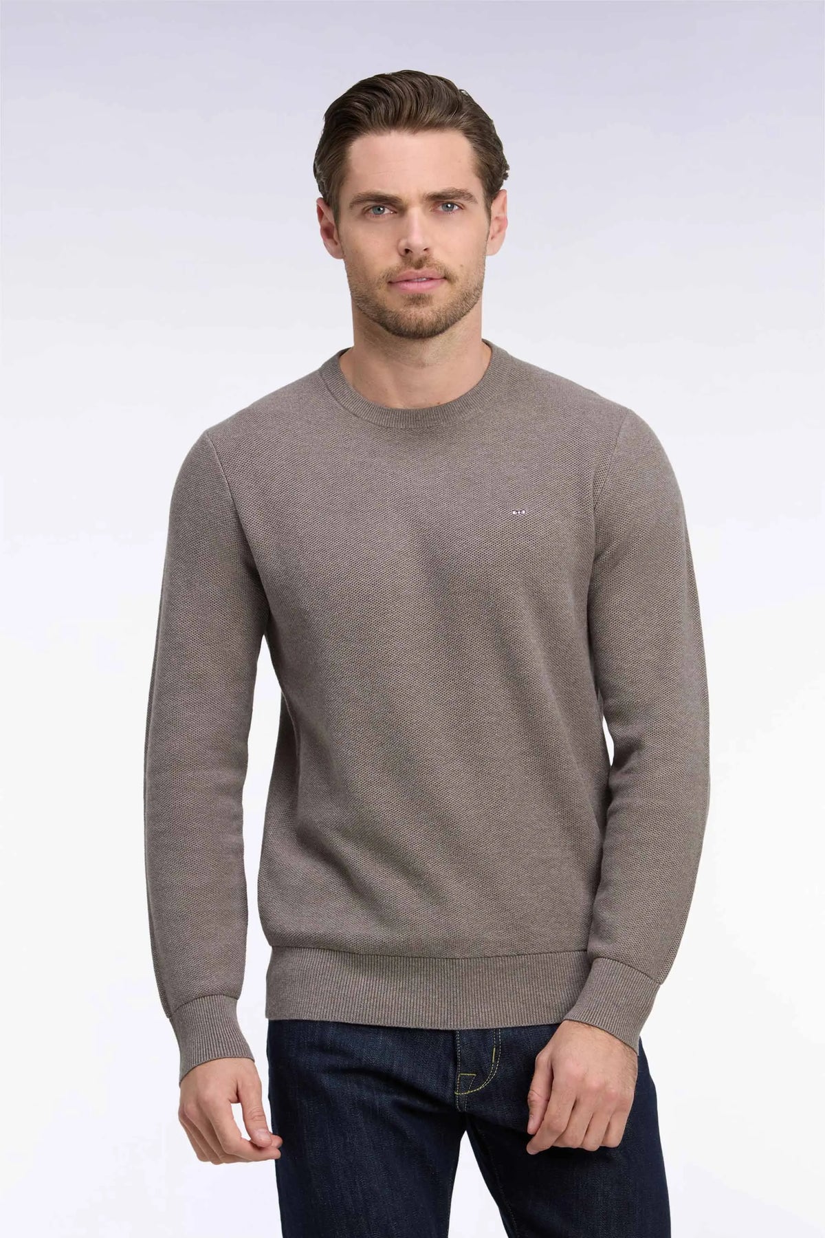 Eden Park 0 Men Grey Cotton Round-Neck Sweater with a Straight Cut SKU: H26MAIPU0005_GRM1 Image 01